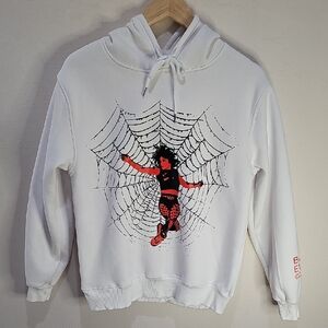 Concert Billie Eilish White Hoodie with Spider Web Graphic